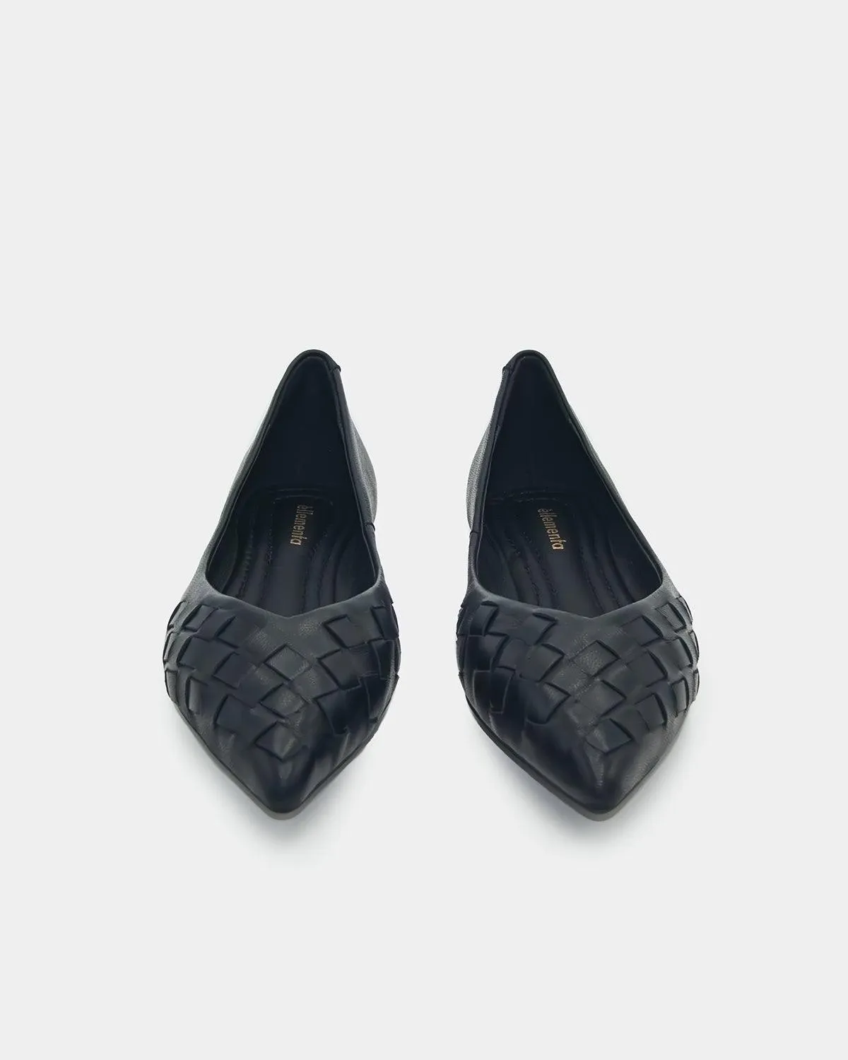 Black Leather Woven Pointed toe Flats