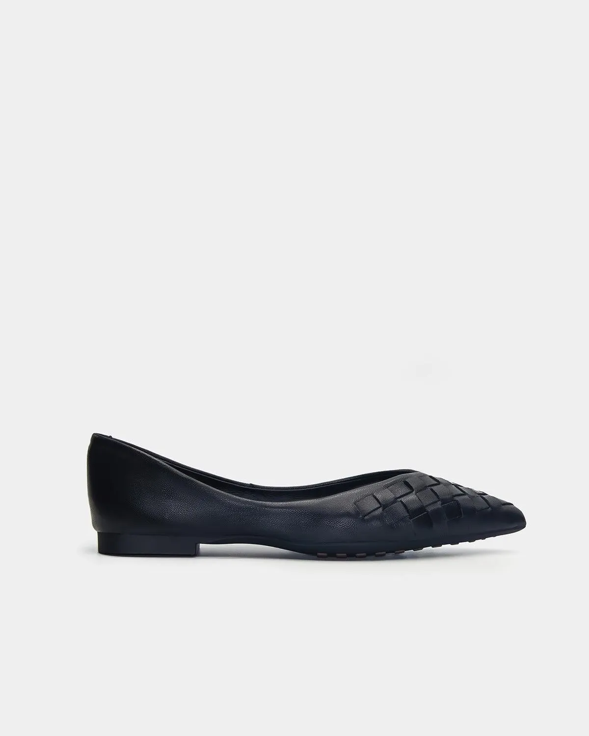 Black Leather Woven Pointed toe Flats