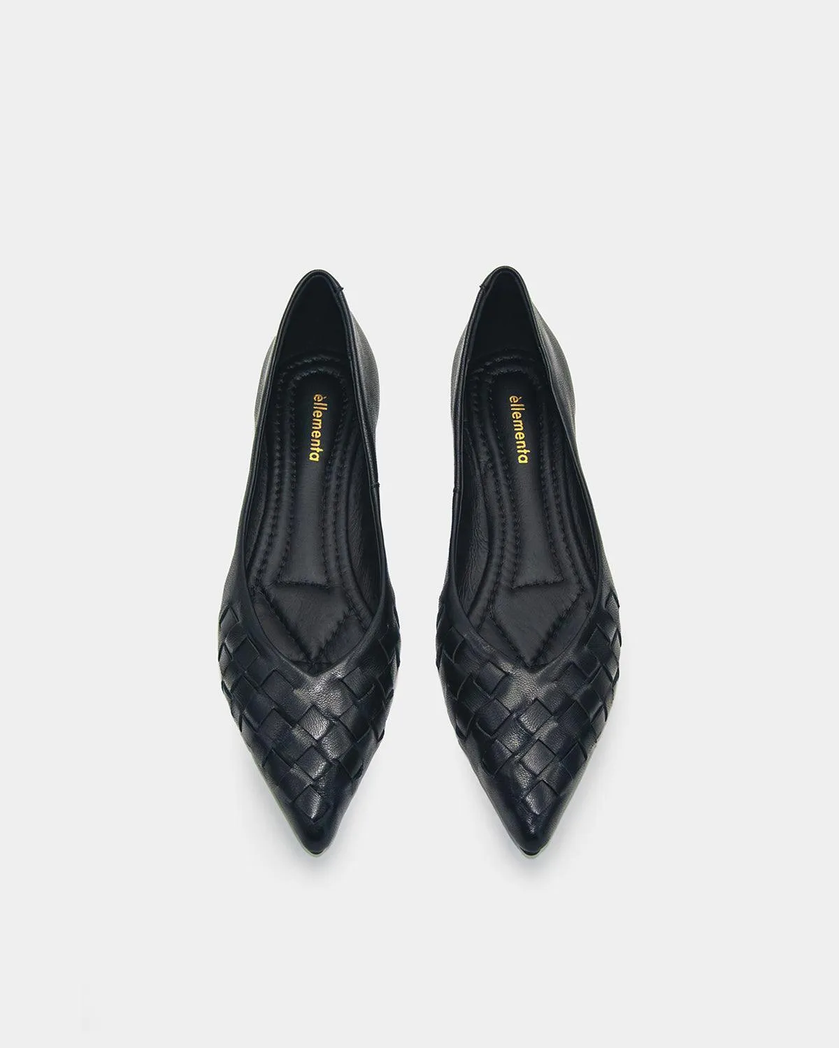 Black Leather Woven Pointed toe Flats