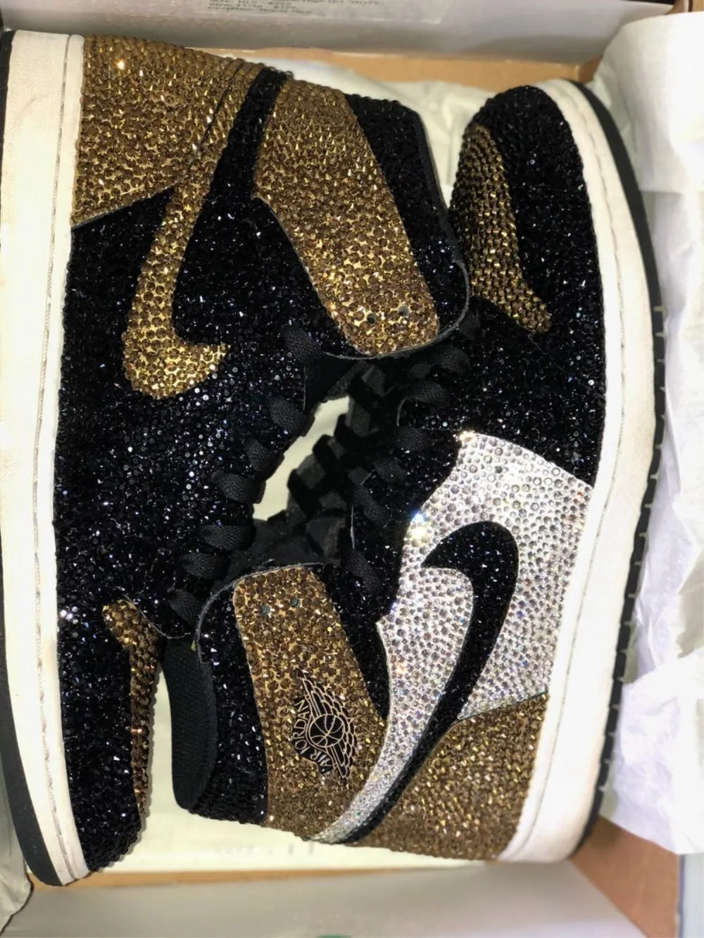 Brown Rhinestones Custom Air Jordan 1 x Wedding Sneakers