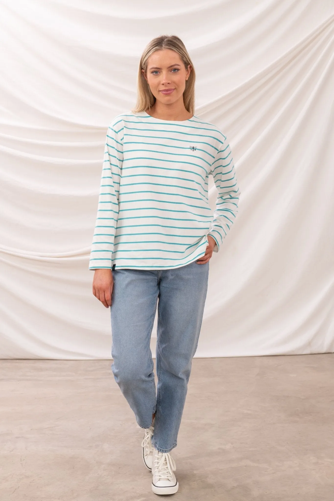 Causeway Breton Top - Soft Teal Stripe