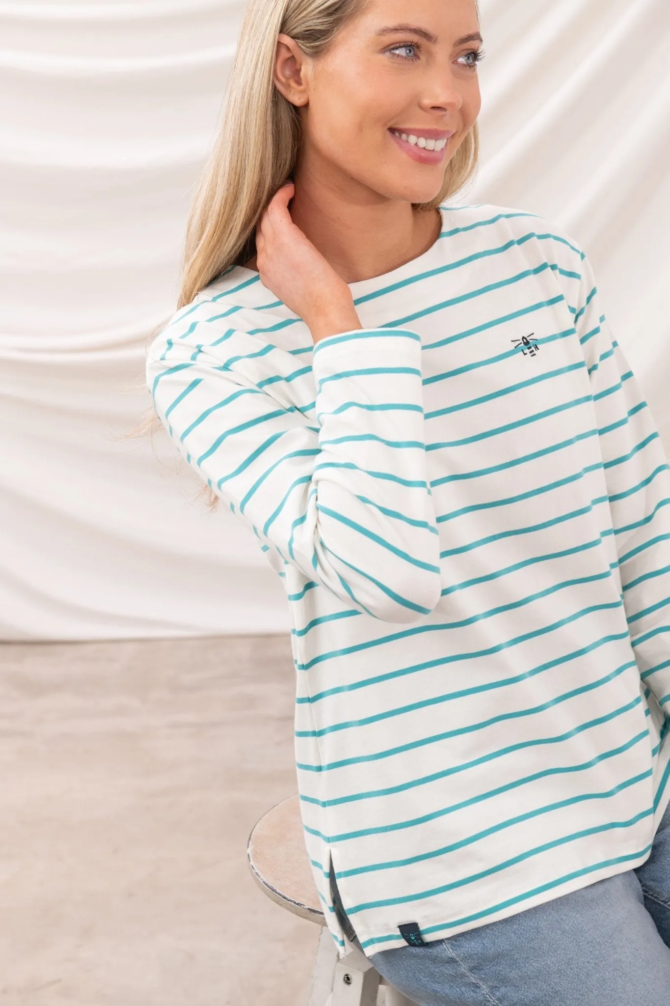 Causeway Breton Top - Soft Teal Stripe