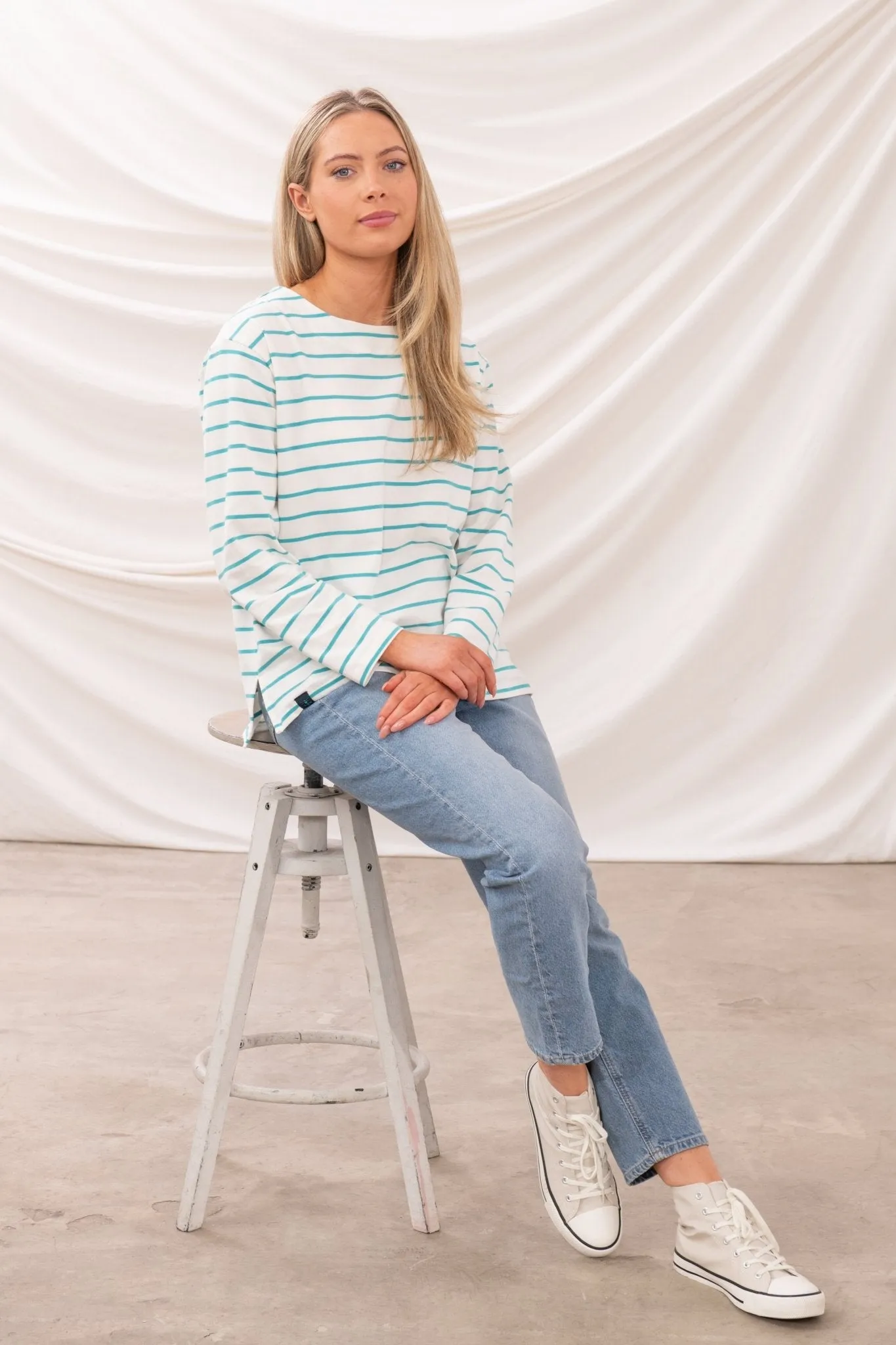Causeway Breton Top - Soft Teal Stripe