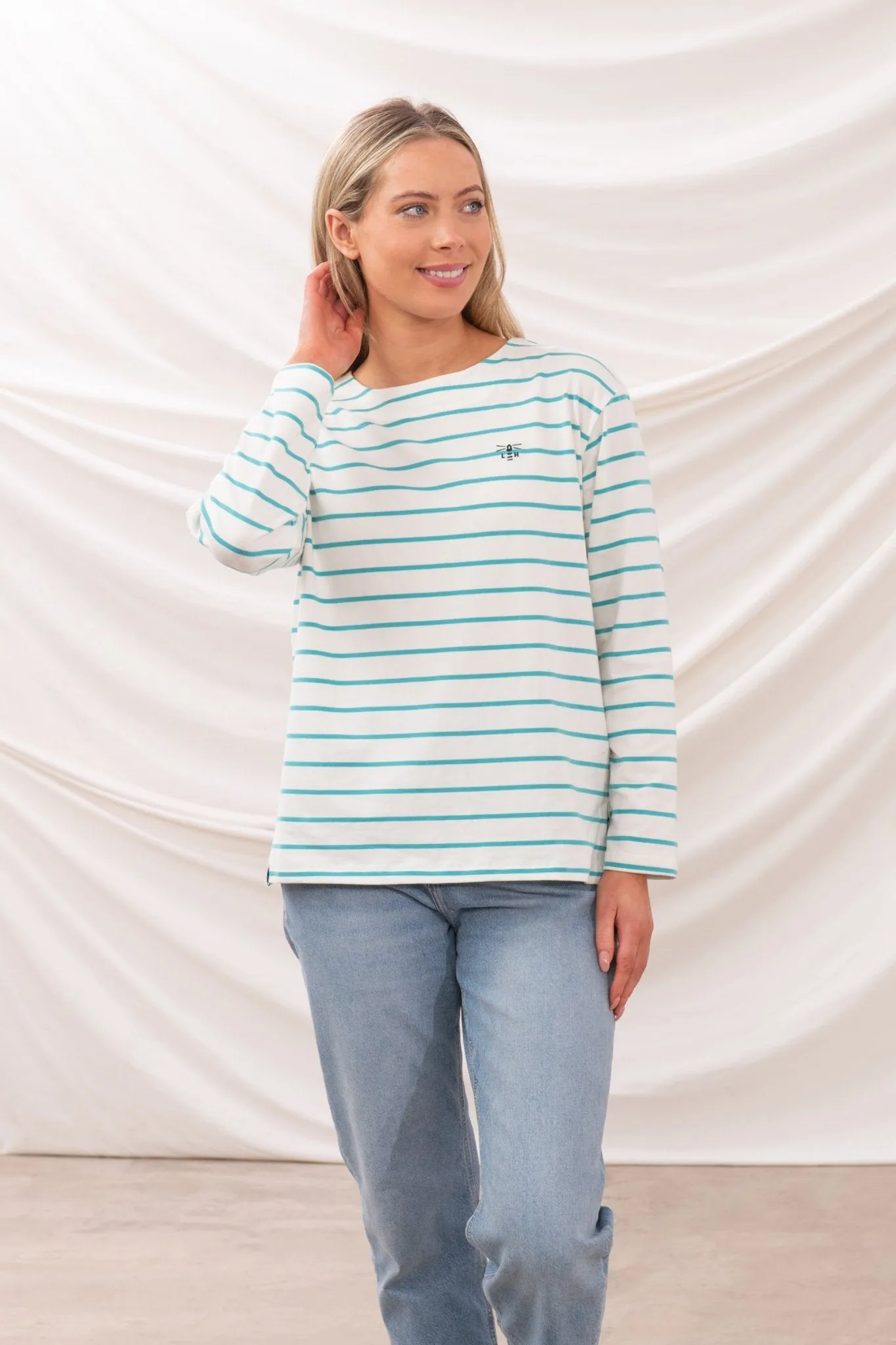 Causeway Breton Top - Soft Teal Stripe
