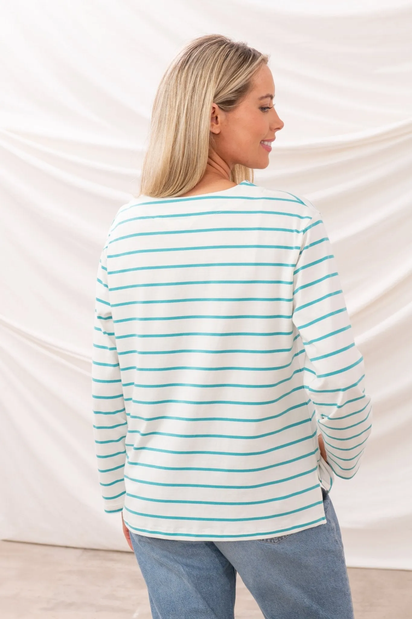 Causeway Breton Top - Soft Teal Stripe