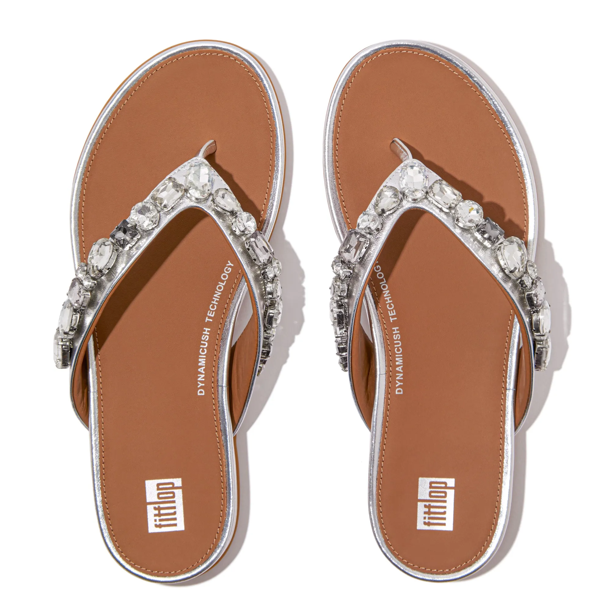 Gracie Jewel-Deluxe Metallic-Leather Flip-Flops in Silver