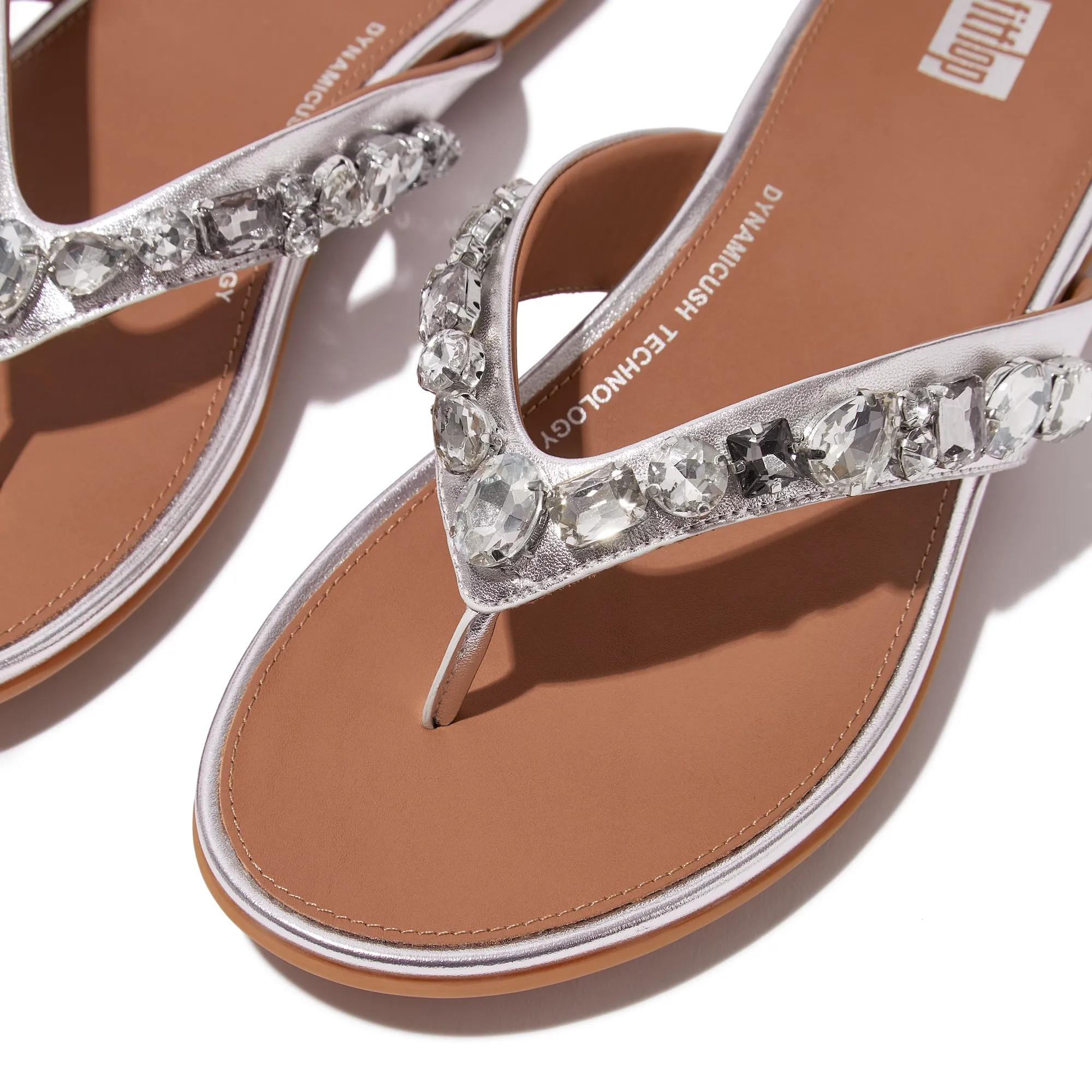 Gracie Jewel-Deluxe Metallic-Leather Flip-Flops in Silver
