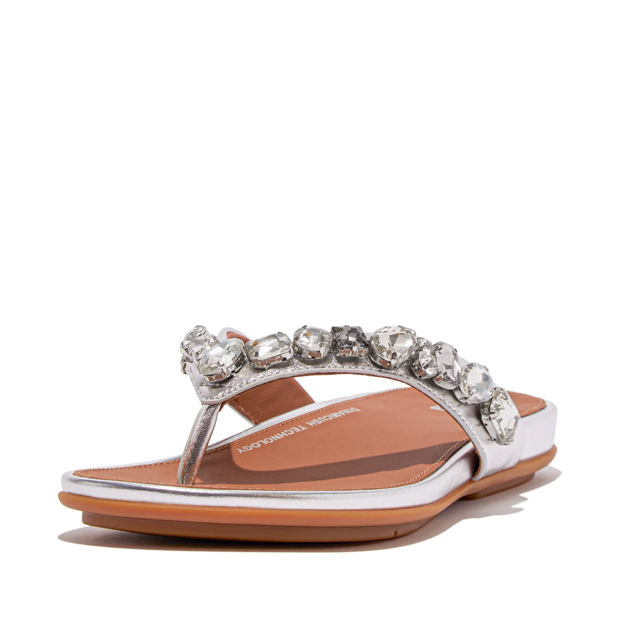 Gracie Jewel-Deluxe Metallic-Leather Flip-Flops in Silver