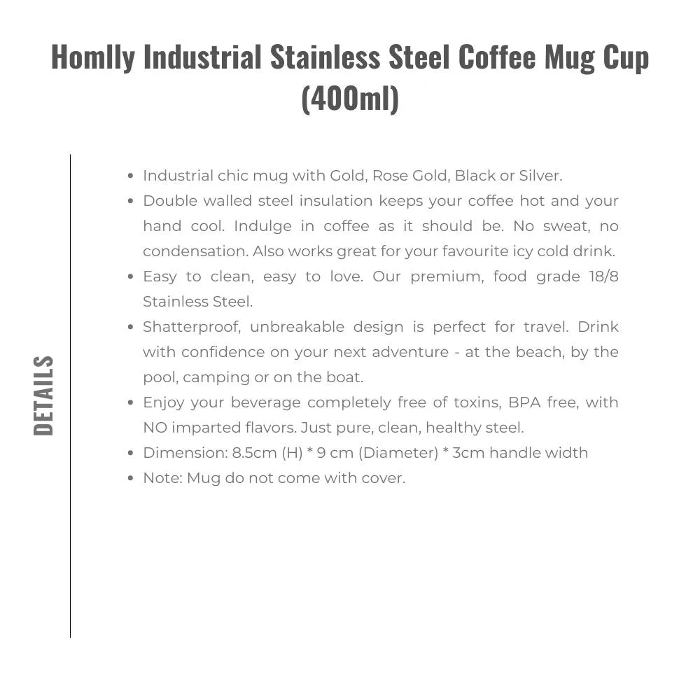 Homlly Industrial Stainless Steel Coffee Mug Cup (400ml)