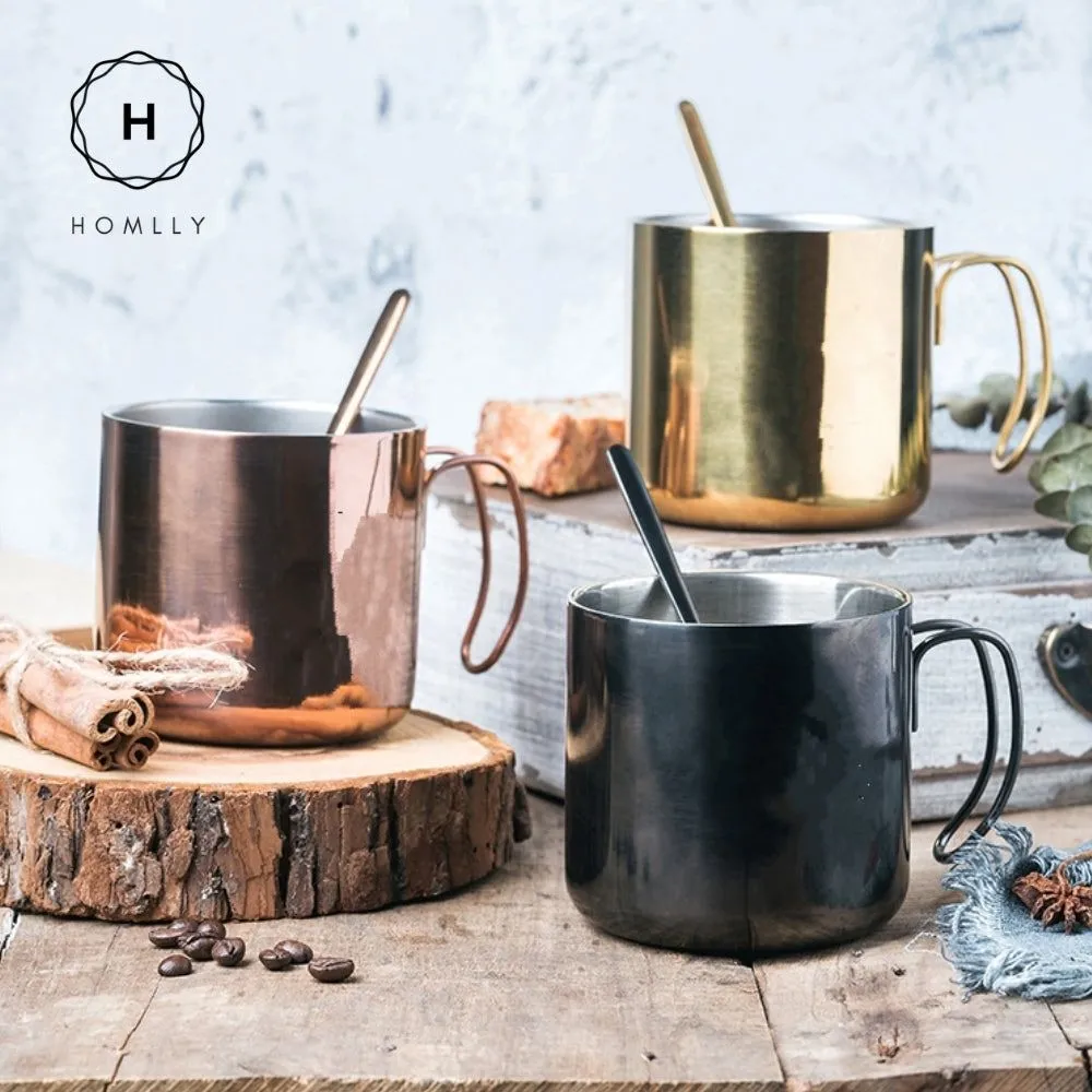 Homlly Industrial Stainless Steel Coffee Mug Cup (400ml)