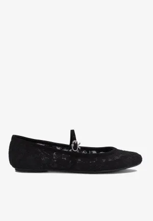 Leather-Trimmed Mesh Ballet Flats