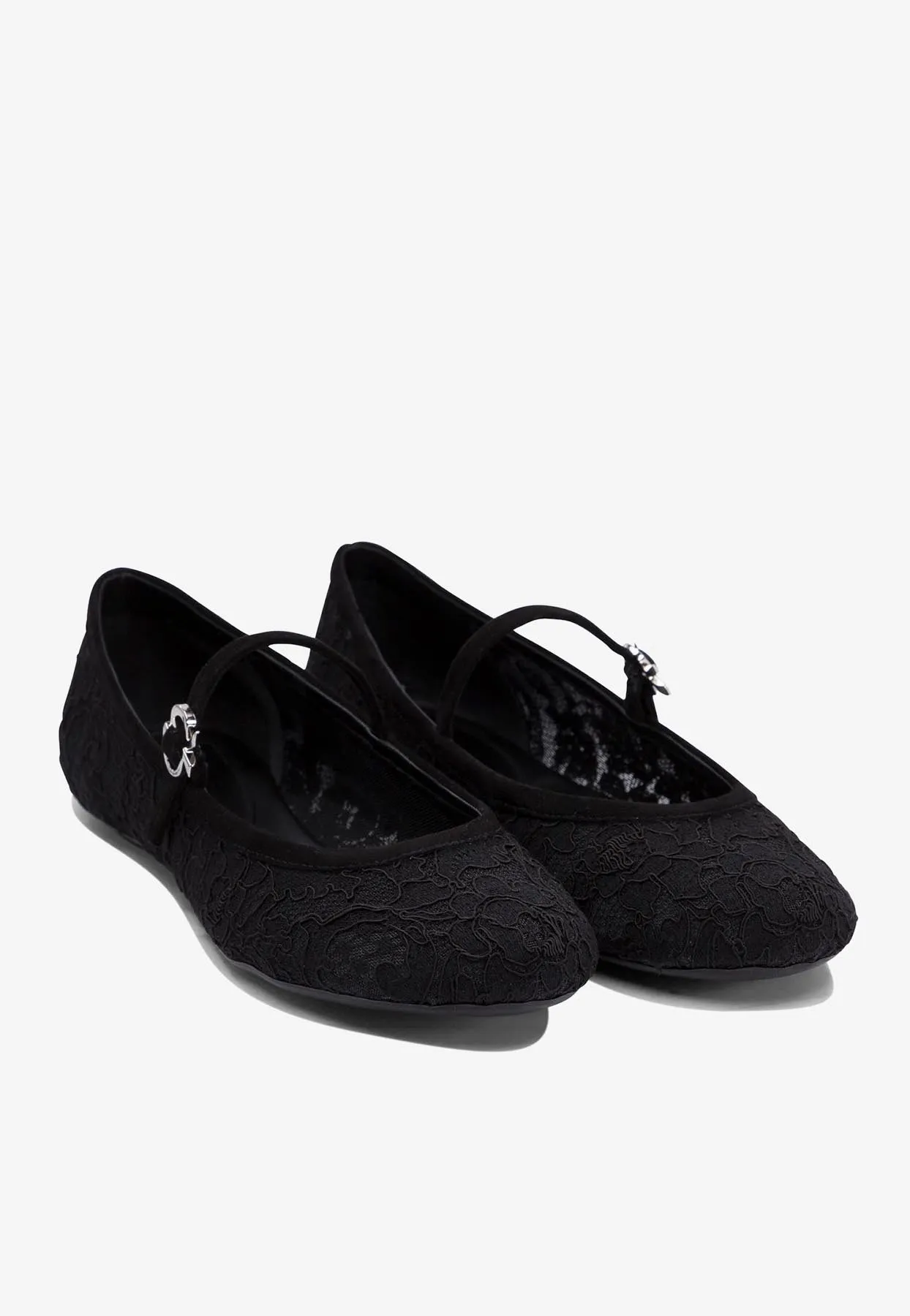 Leather-Trimmed Mesh Ballet Flats