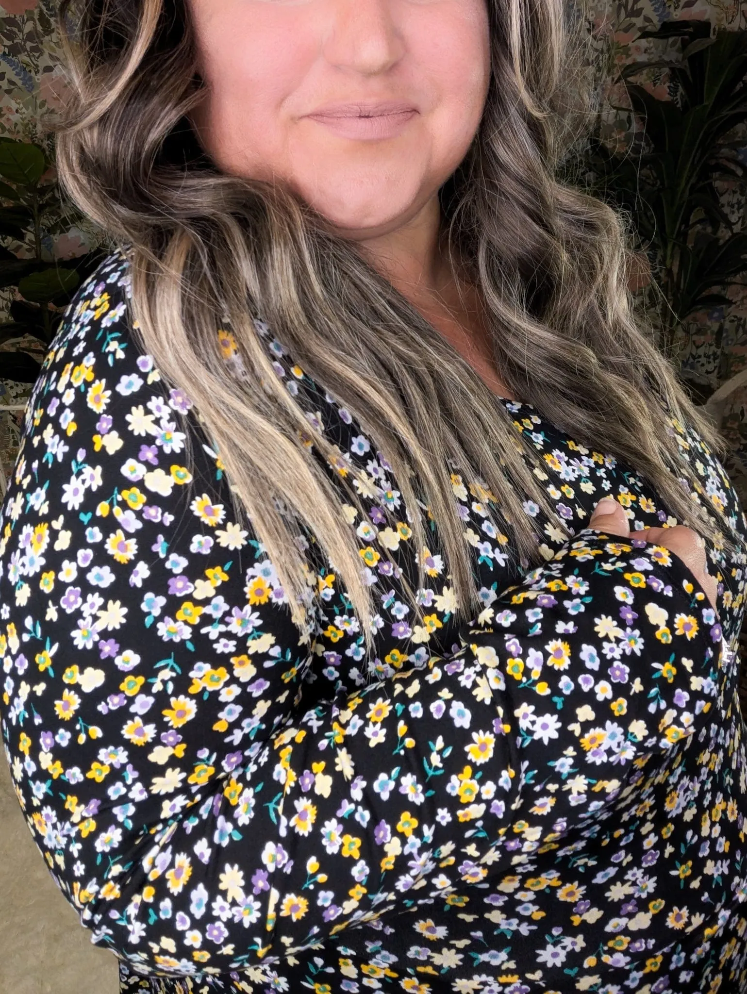 Linda Long Sleeve Dress w/Short in Black Floral