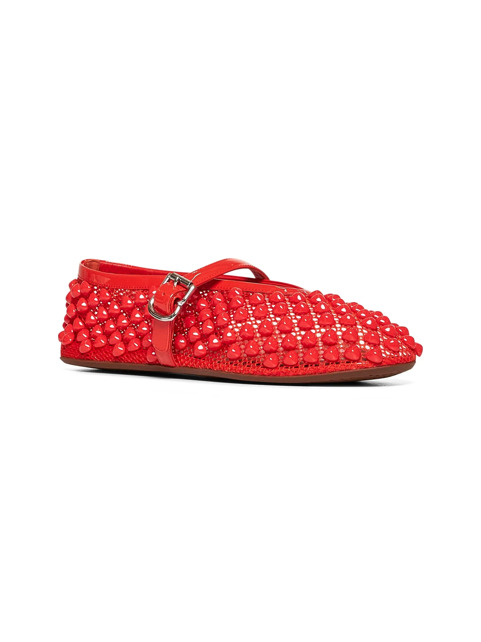Orange studded mesh ballet flats