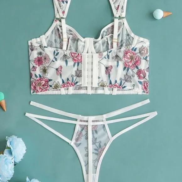Sexy Sheer Floral Lingerie Set