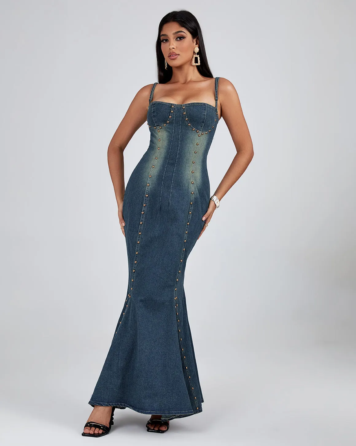 Strappy Studded Jean Dress
