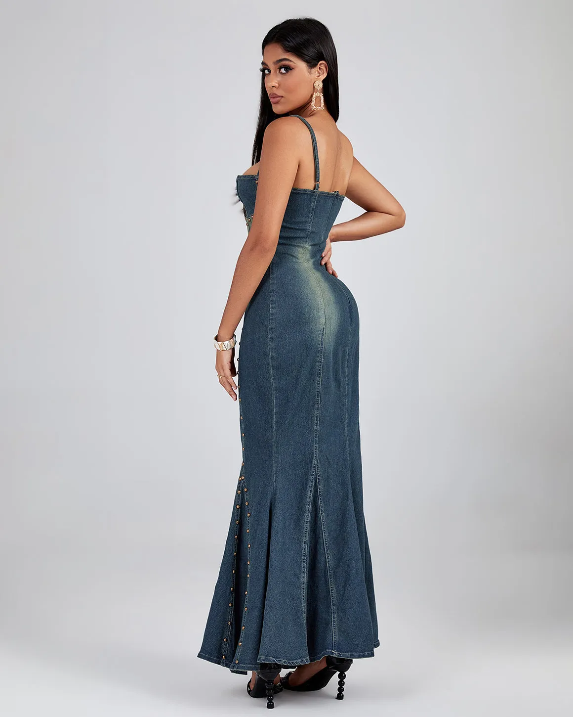 Strappy Studded Jean Dress