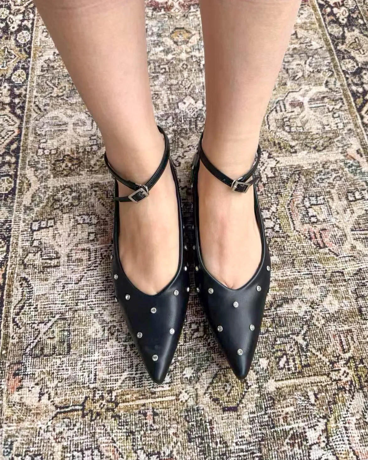 Studded Point Toe Ballet Flats