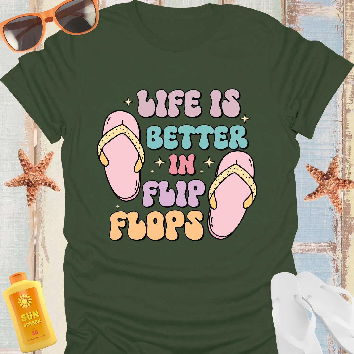 Summer Vibes Flip Flops Tshirt For Relaxed Beach Days