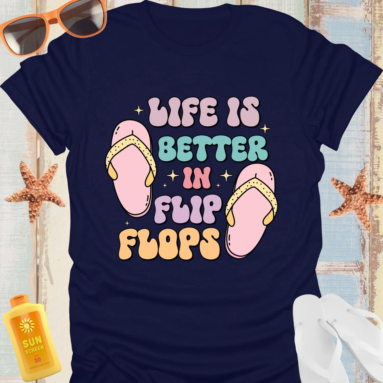 Summer Vibes Flip Flops Tshirt For Relaxed Beach Days