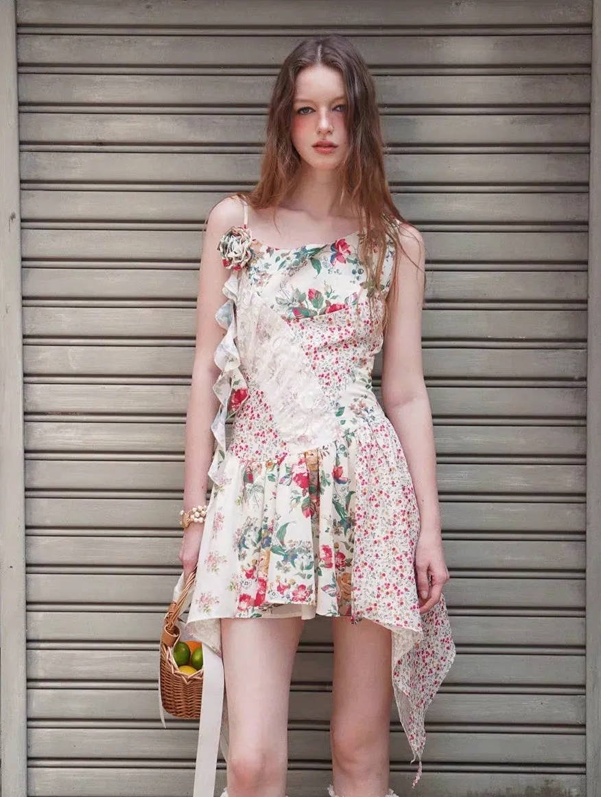 Vintage Patchwork Floral Handkerchief Hem Dress