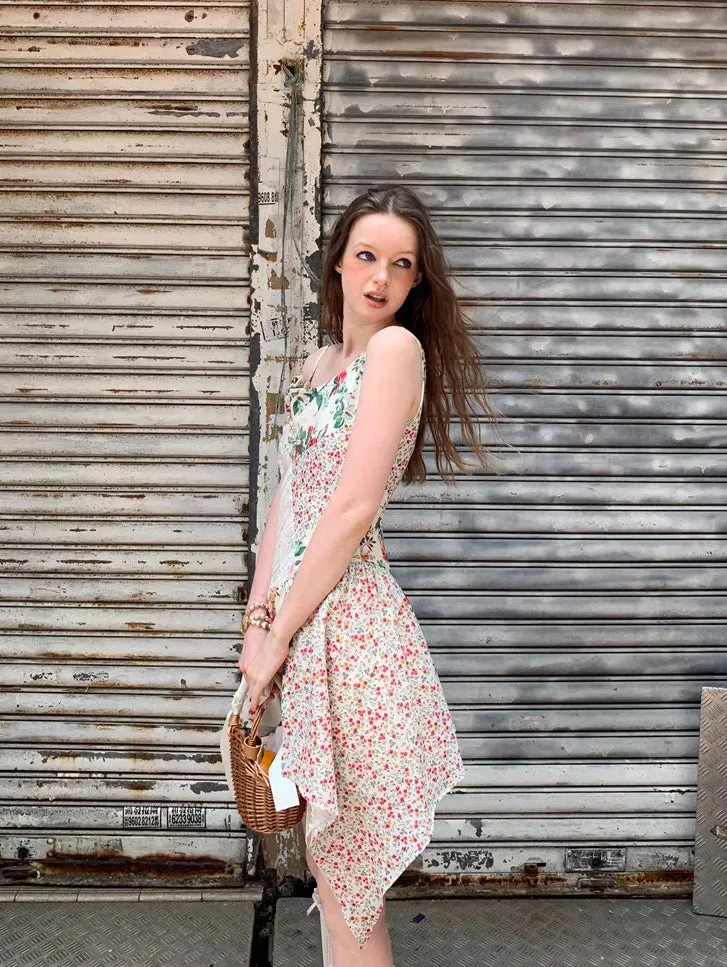 Vintage Patchwork Floral Handkerchief Hem Dress