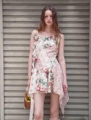 Vintage Patchwork Floral Handkerchief Hem Dress