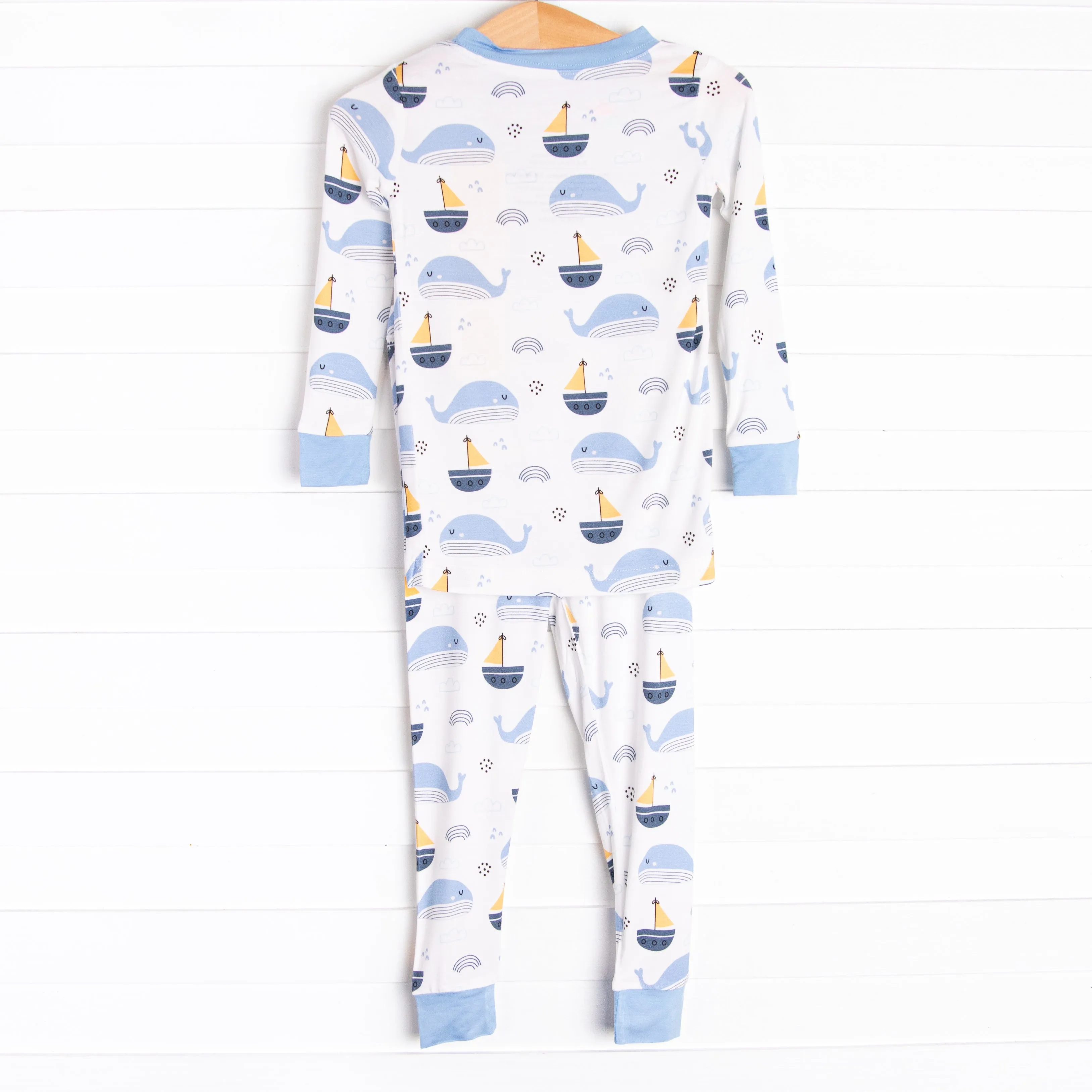 Whales and Sails Bamboo Pajama Set, Blue