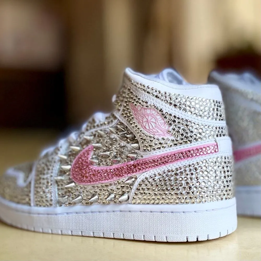 White-Pink Rhinestones Custom Air Jordan 1 x Wedding Sneaker