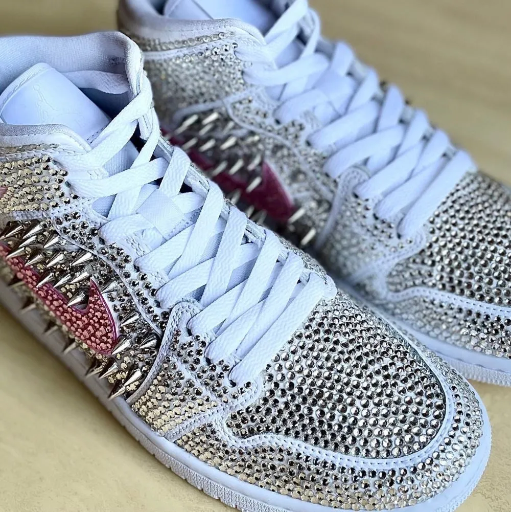 White-Pink Rhinestones Custom Air Jordan 1 x Wedding Sneaker