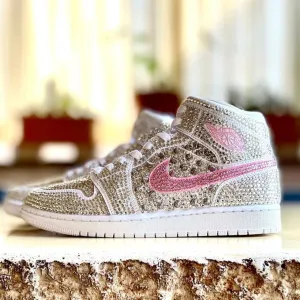 White-Pink Rhinestones Custom Air Jordan 1 x Wedding Sneaker