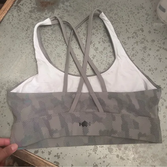 Wodbottom rare light grey camo camouflage sports bra strappy gym cross train top