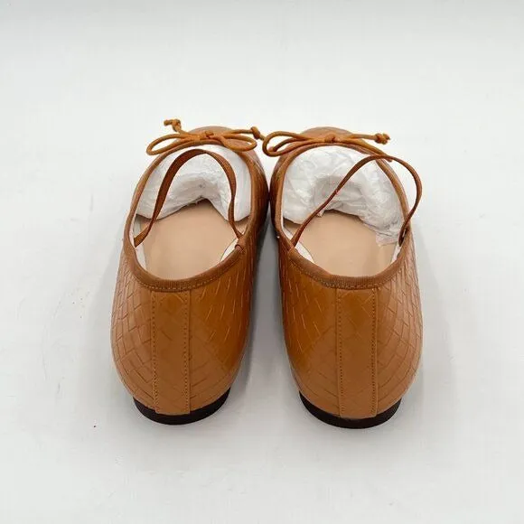 XYD Tan Woven Girls Ballet Flats Slip On Almond Toe Elastic Single Strap Shoes