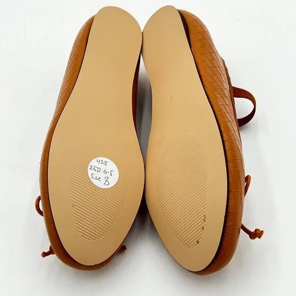 XYD Tan Woven Girls Ballet Flats Slip On Almond Toe Elastic Single Strap Shoes