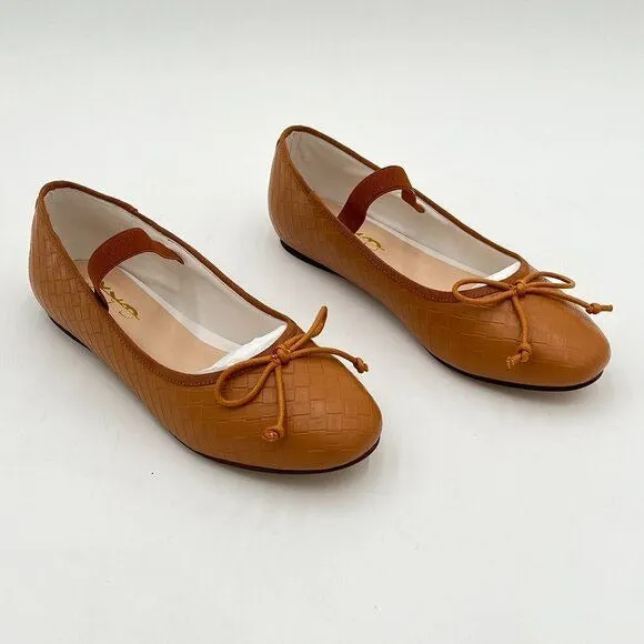 XYD Tan Woven Girls Ballet Flats Slip On Almond Toe Elastic Single Strap Shoes