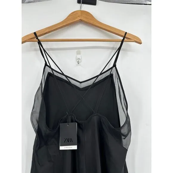 Zara Lingerie Black Slip Dress Strappy Sexy Size large NWT